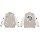 Men Baseball Jacket Embroidery Love Angel HipHop Streetwear Harajuku Jacket 2022 Loose Varsity Jacket Coat Green
