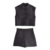2021 Women's Set Solid Padded Waistcoat Shorts Set Autumn Fashion Suit 2 Piece Set