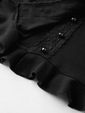 Front Buttons Lace Panel Knit Top-Outfit