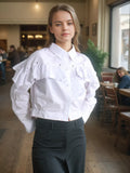 Fongt Shirt 2025 Autumn New Fashion Niche Splicing Lote Side High-Sensing Sexy Short Shirt Woman Trend