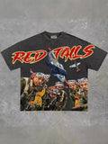 Vintage T-Shirt Men's High Street Creative Pattern Printing Round Collar Short-Sleeved Cotton Super Loose Short Sleeves-Outfit