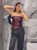 Strapless PU Leather Asymmetrical Top-Outfit