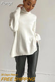 Split Women's Turtleneck Sweater Oversized Casual Pullover Jumpers Winter Warm Long Sleeve Top Female Loose