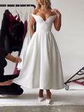 Temperament Famous Wind Dress Woman 2025 Summer New Fashion Elegant Style Solid Color Shoulder Dress