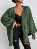 Fongt Sweater Lady Retro Style Loose Lantern Sleeve Knitted Coat