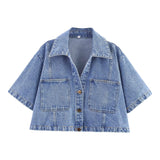 Fongt For Women's Clothing INS Burst Short-Edover Collar Denim Shirt + Skirts