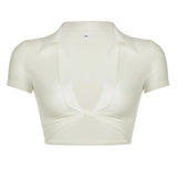 Fongt Girl Lapel Perspective Mesh Shirt Top Spring 2023 New Sexy Short Style With Short Sleeve Thin Shirt-Outfit