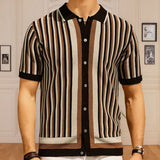 Fongt Men's Men's Striped Knits Iced Silk Knits Business And Leisure Polo
