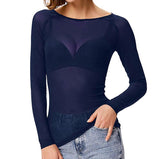 Fongt Spring And Autumn Black All Transparent Mesh Yarn Bottom Shirt Female Long Sleeve Sexy Perspective Thin Net Shirt Super Elastic Gauze