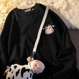 New Cow Embroidered Thin Hoodie Loose Sweatshirt