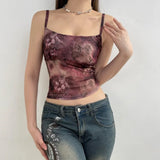 Print Slim Mesh Halter Top 2024 Spring And Summer New Hot Girls Sexy Low-Chested Bare-Back Vest-Outfit