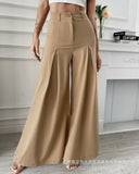 Fashion Khaki Wide-Leg Pants-Waistless LZS1723-Outfit