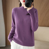 Fongt 2024 Autumn / Winter New Women's Korean Version Slim Half High Collar Short Solid Color Bottom Sweater-Outfit