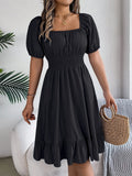 Shooting 2025 Spring And Summer Leisure Side Short Sleeves To Close The Waist Lotus Leaf Side A Dress Women's