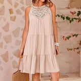 Fongt Summer Sleeveless Dresses Casual Sleeveless A-Line Hierarchal Swing Vest Skirt Beach Vacation Mini
