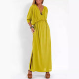 Fongt Summer 2025 Fashion Solid Color High Waist Open Fork Short Sleeve Dress