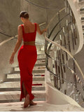 Satin Long Midi Skirt-Outfit