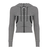 Fongt Fresh Sweet Spicy Wind Striped Hooded Collar Jacket With Thin Short Cardigan Long-Sleeved Top Autumn Dress New