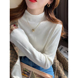Fongt Collar Bottom Shirt Femininity In Autumn And Winter New Wool Long-Sleeved Knitted Shirt Solid Black