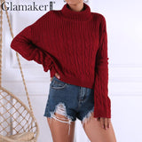 Wine red knitted turtleneck jumper Christmas