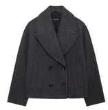 Fongt Women's Clothing Explosion Double Buckle Wool Blending Double Buckle Dress Short Coat