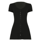 Fongt Cloth Forget French Light Style V-Neck Knitted Dress T-Shirt Babes Single Buckle Thin Temperament Slim Skirt