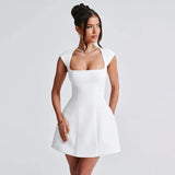 Square Neck Short Sleeve Fitted Mini Dress-Outfit