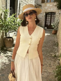 Fongt Summer Women's Solid Color Repair Gold Button Knitted Vest Blouse B62038