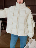 Jacket for Women Three-dimensional Plaid Woven Fashion Coat Solid High Street Warm and Thick 2023 Winter New Down Jacket-Outfit