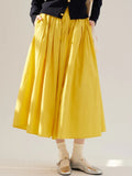 Fongt Spring Bright Yellow Dress Long Velvet Cotton Showing Thin And Comfortable Set Of Small Tight Folds Big Umbrella Skirt
