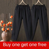 Waist Pants Women's Clothing Spring Summer 100% Cotton Linen Harem Pants Loose Ankle-Length Mom Trousers Ladies