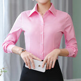 Women Cotton Shirts Woman White Shirt Long Sleeve Blouse Office Lady business Pink Shirts Button Solid Women work Blouses