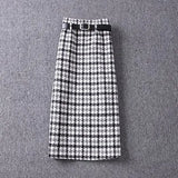 Women Autumn Winter Two Pieces Sets Office Ladies Clothing Set Turtleneck Knitted Sweaters And Tweed Plaid long Skirts