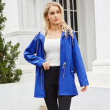 Long-sleeved Waterproof Mid-length Trench Hooded Striped