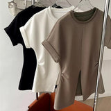 Split Flying Sleeves T Shirts Cotton Loose Elegant Office Lady Solid Women Sexy Tops Korean Fashion Summer Large