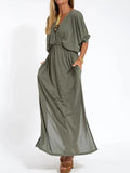 Fongt Summer 2025 Fashion Solid Color High Waist Open Fork Short Sleeve Dress