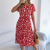 Day Gift Spring And Summer Casual Love Short Sleeves To Close The Waist 100-Fold Dress Women's