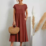 Fongt Solid Color Sleeveless Loose Cotton Into Pocket