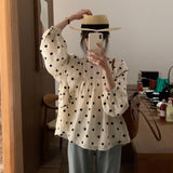 Autumn Blouses Women Fashion Chic Chiffon Round Collar Polka Dot Shirts Elegant Female Shirt