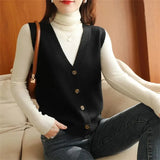Cardigan Sleeveless Knit Sweater Vests Women Casual V-neck Knitwear Chaleco Coats Basic Colete Single Breasted