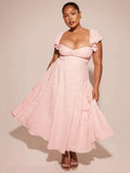 Pink Flare Short Sleeve Maxi Dress-Outfit