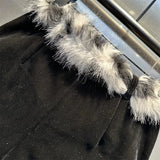 Low Waist Lace-up Fur Trim Shorts-Outfit