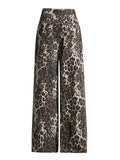 Fongt Wind Set Straight Trousers 2025 New Mid-Rise Wide Leg Hole Design Leopard-Print Jeans Women Autumn And Winter