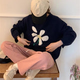 Fongt Literary Wind Flower Jacquard Soft Waxy Sweater Female 2024 New Autumn And Winter Loose Versatile Sweater Jacket Tide-Outfit