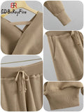Women Knitted Suits Long Sleeve Casual Ribbed Cropped Pullover Tops and Pencil Pants Two Piece Set Elegant Tracksuit for Women-Outfit