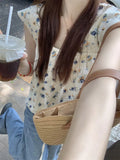 Fongt Summer New Sweet Square Tie Slings Women's Broken Flowers Campus Vest Inside And Outside Wearing Sleeveless Top