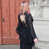 Spring And Summer New Dark Lace Lace Horn Sleeves Casual Black Blouse-Outfit