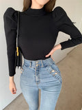 Turtleneck Thick Jumper Knitted Women Sweater Casual Lady Winter Fashion Puff Long Sleeves Elastic Warm Pullovers Sweater-Outfit