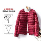 2024 New Light Down Jacket Female Short Round Neck Warm Inside Gallbladder Autumn Winter Without Collar Slim Large Size Coat-Outfit