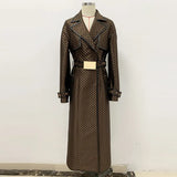 Fongt Autumn And Winter New Star Fashion Belt Belted Maze Pattern Lengthened Wind Coat